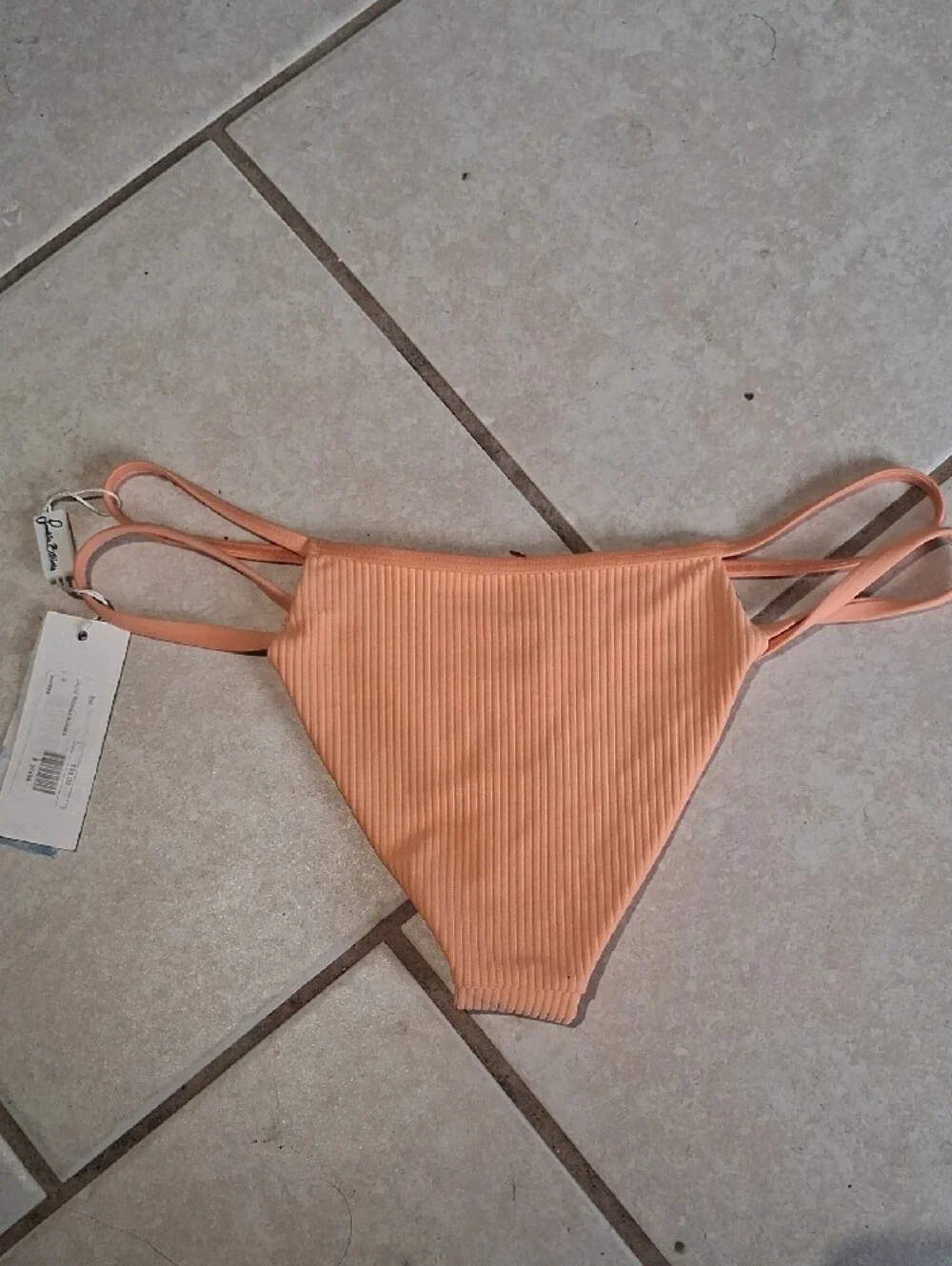 Frankie's Bikinis Womens Sz S Peach Ribbed Double-Strap Bikini Bottom NWT